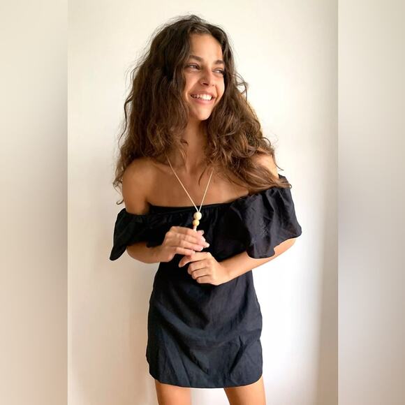 Free People Dresses & Skirts - Free People Girl Crush Black Cotton Linen Mini Dress